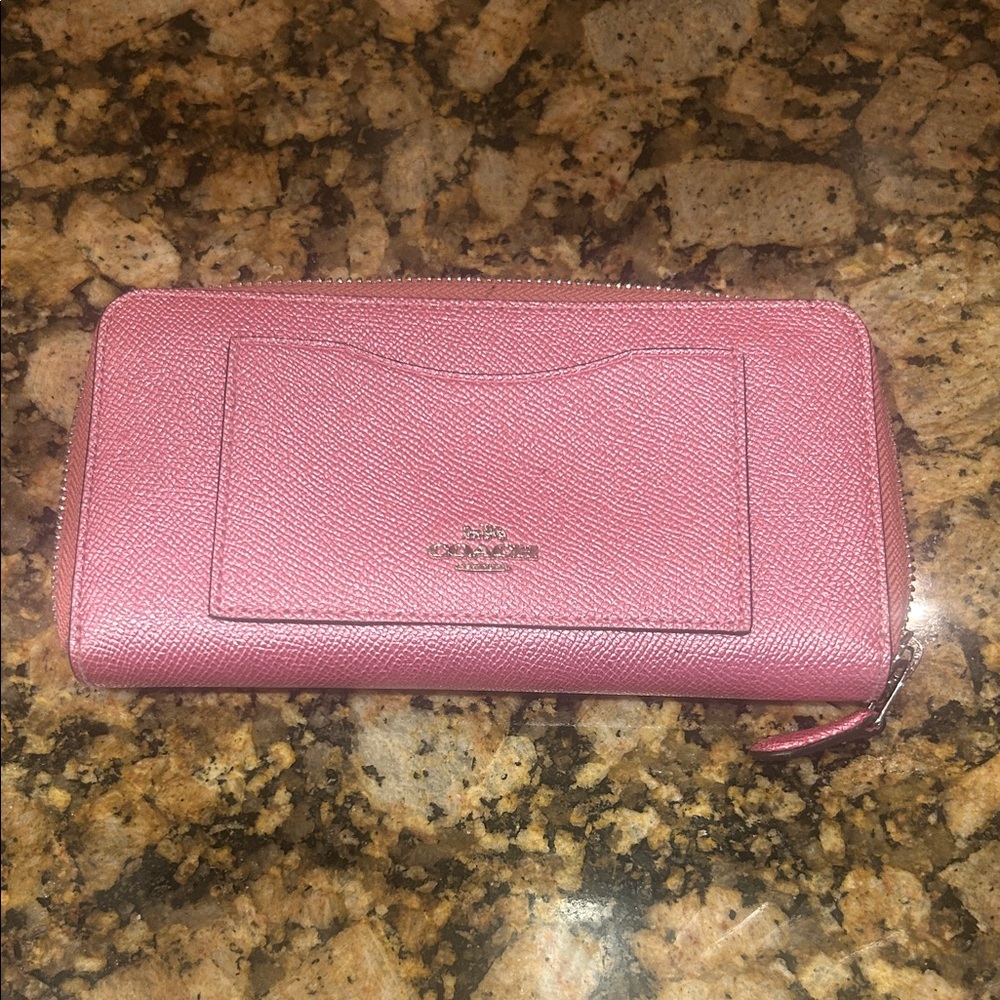 Coach Pink Zip-Around Leather Wallet